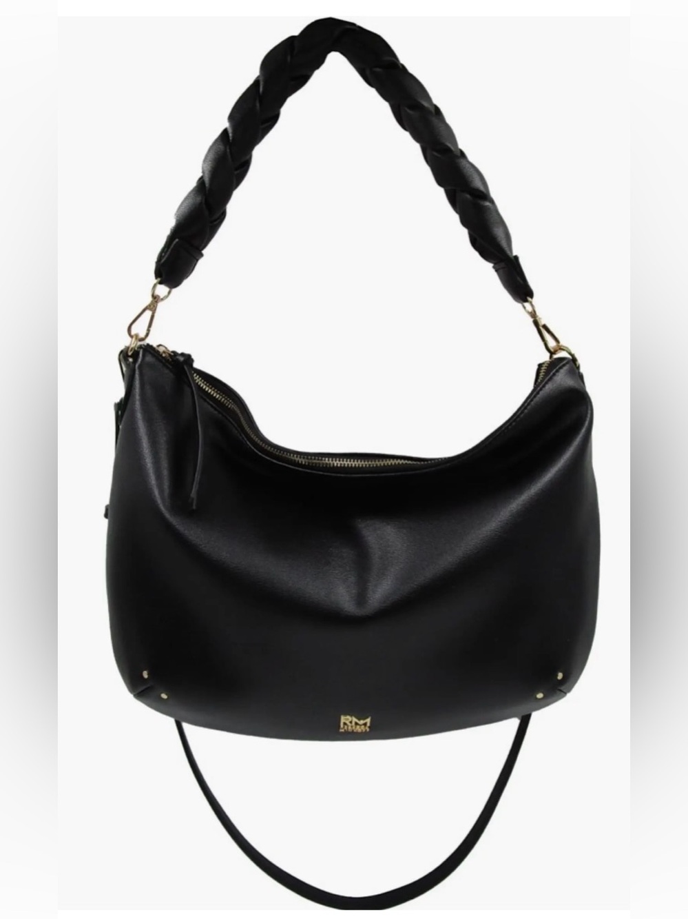 Rebecca Minkoff Black Faux Leather Shoulder Bag with Braided Handle Crossbody